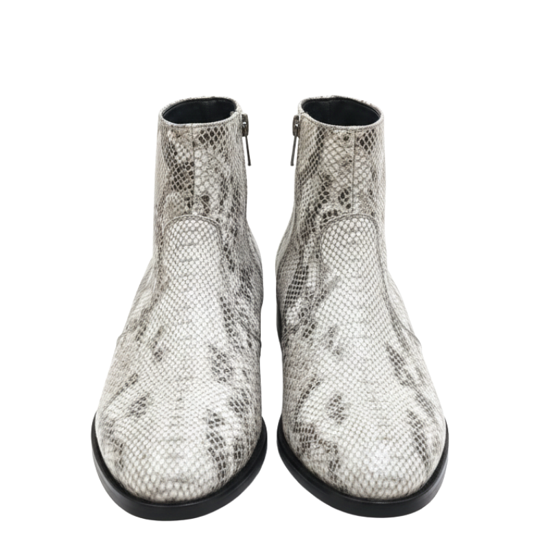 Snakeskin Patterned High Ankle Zipper Boots