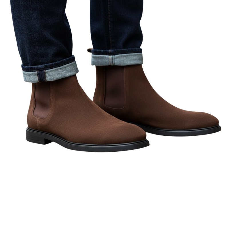 Mens Suede Smooth Walnut Chelsea Boots