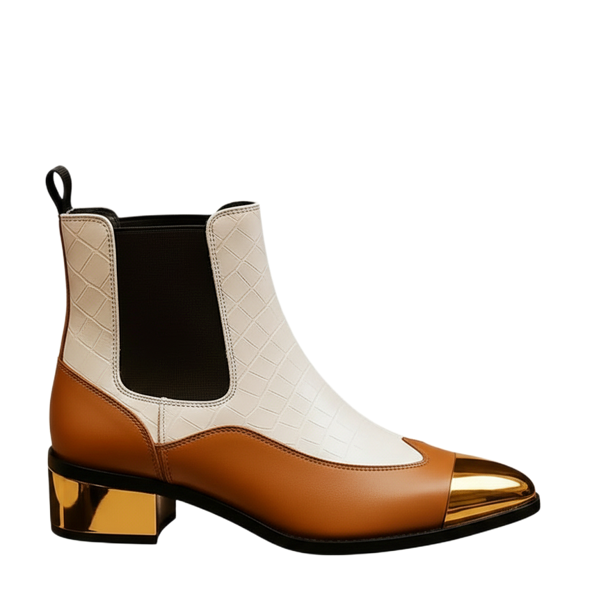 TriTone Luxe Golden Toe Ankle Boots