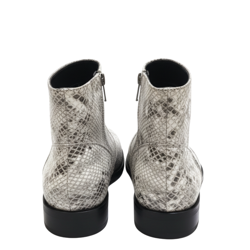 Snakeskin Patterned High Ankle Zipper Boots