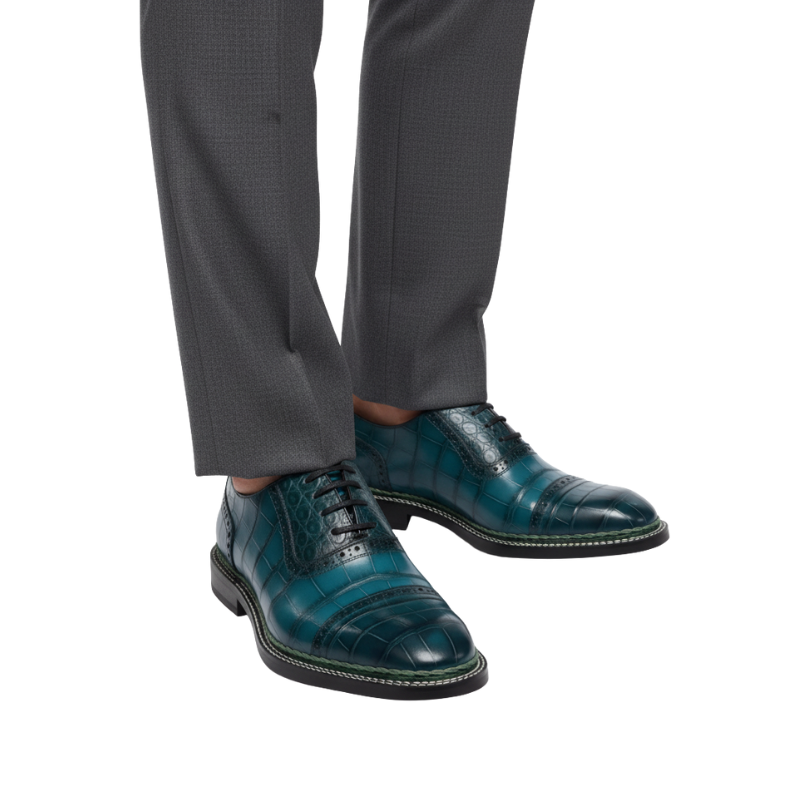 Mens Emerald Croc Patina Oxford