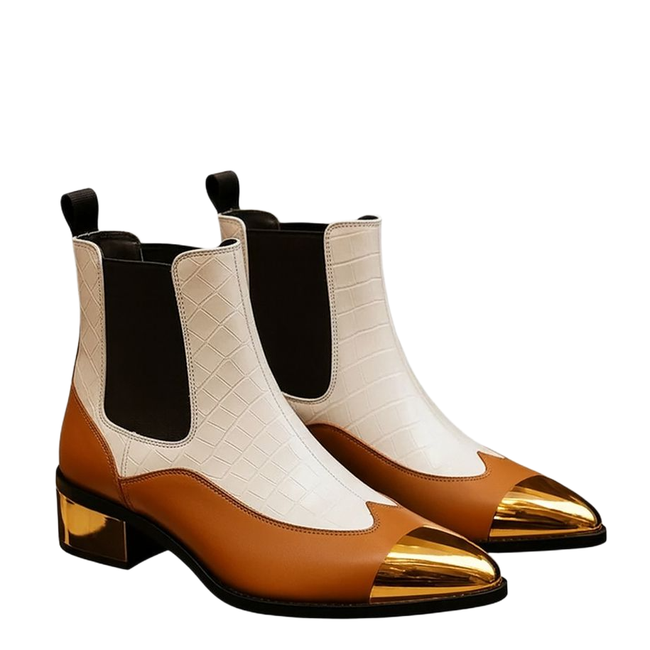 TriTone Luxe Golden Toe Ankle Boots