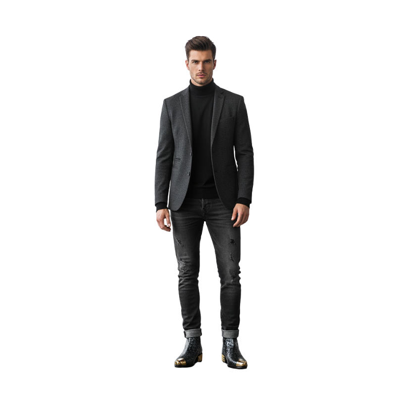 Noir Serpente Embossed Grace Golden Toe Boot
