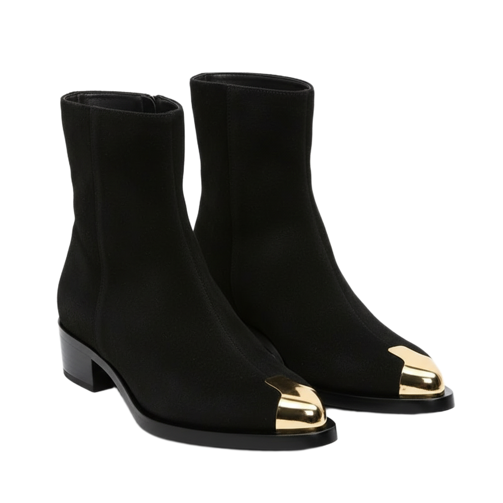 Punk Suede Golden Toe Boots