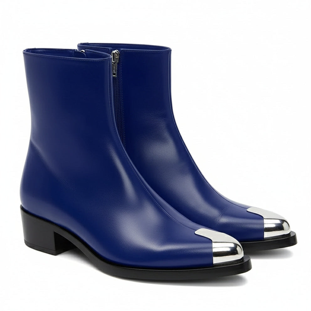 Punk Leather Boots Silver Toe