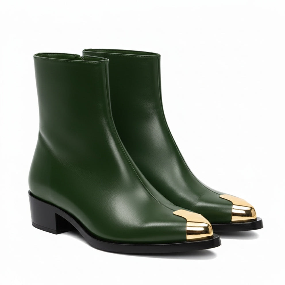 Punk Leather Boots Golden Toe