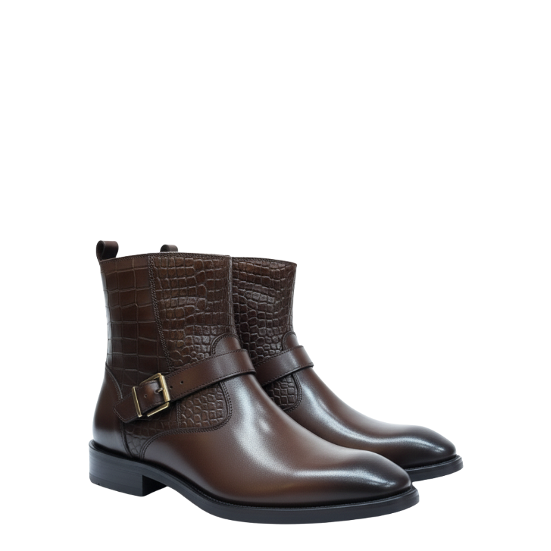 Italian Croco Buckle Ankle Boots