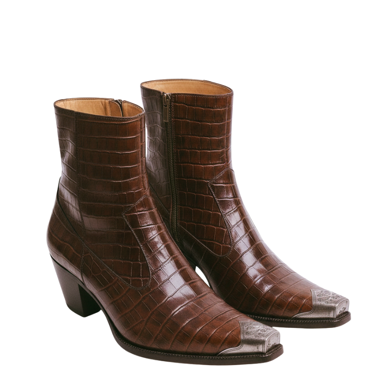Metal Toe Croc Textured Boots
