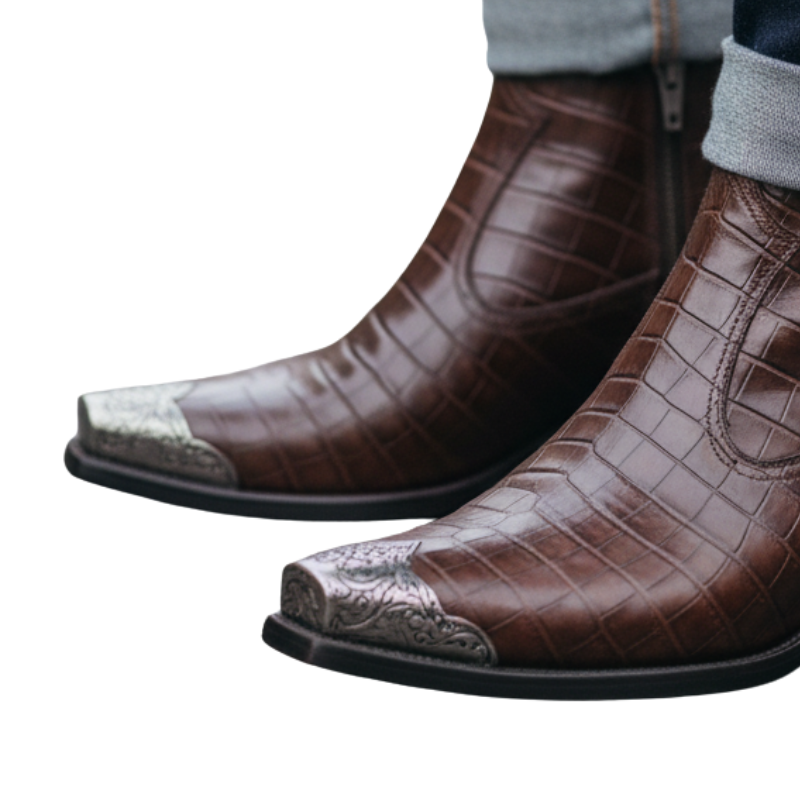Metal Toe Croc Textured Boots