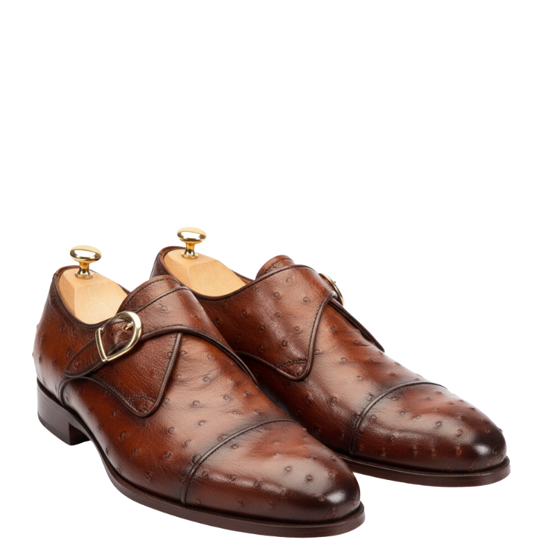 Luxury Cognac Quill Monarch Monk Strap