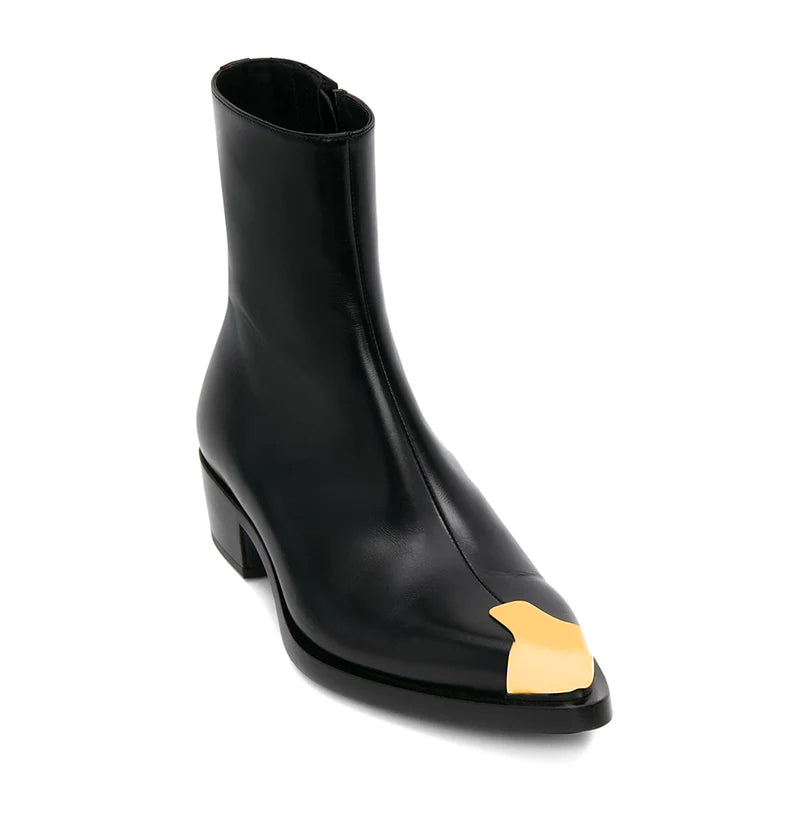 Punk Leather Boots Golden Toe