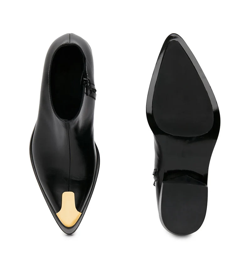 Punk Leather Boots Golden Toe