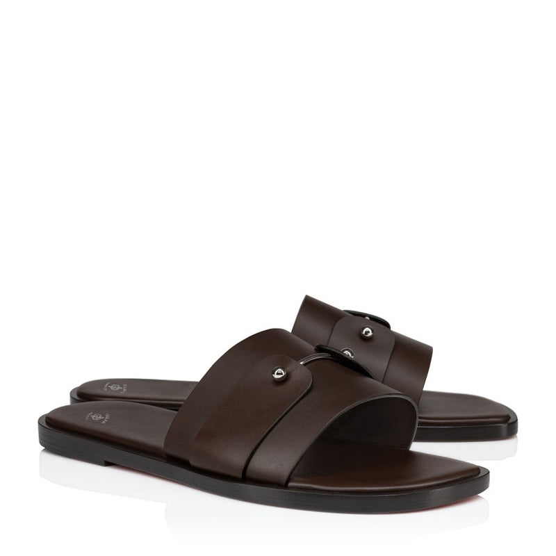 Men Slip-On Brown Leather Comfort Sandal