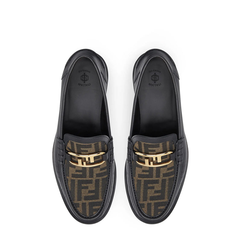 Men Black Ff Pattern Print Panelled Loafer
