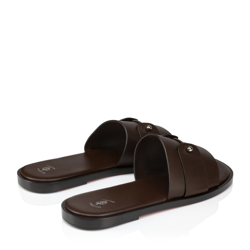 Men Slip-On Brown Leather Comfort Sandal