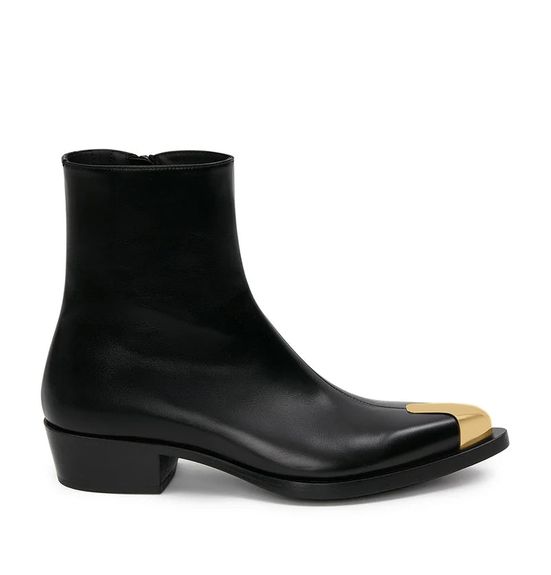 Punk Leather Boots Golden Toe