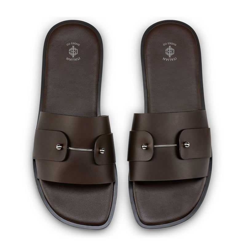 Men Slip-On Leather Comfort Black Sandal