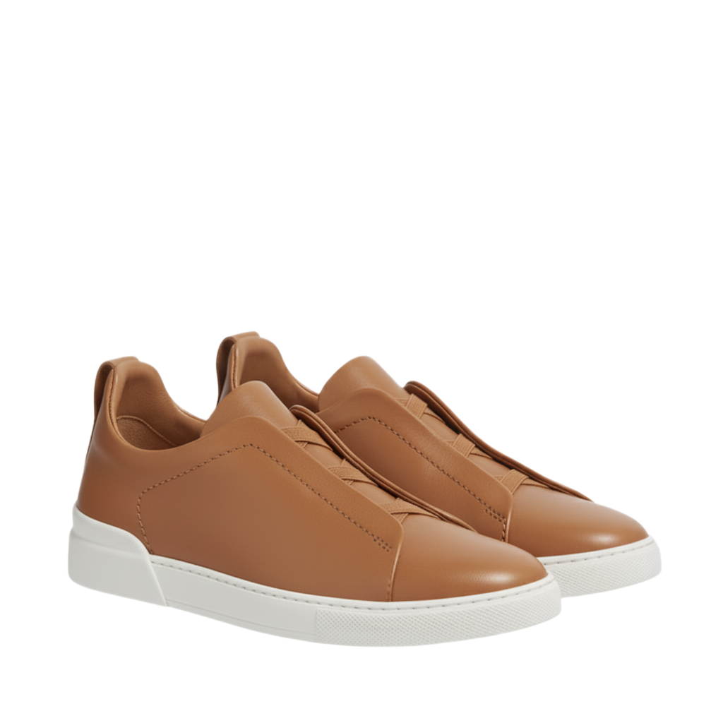 Luxury Edition Triple Stitch Leather Burgundy Sneaker for Men s