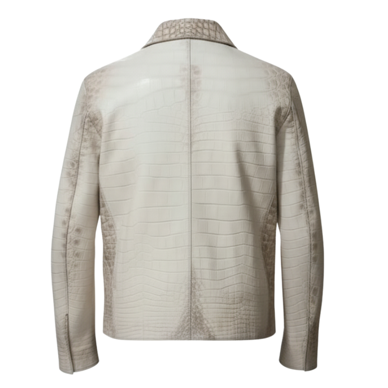 Men s Croc Embossed Luxury Leather Zip Jacket