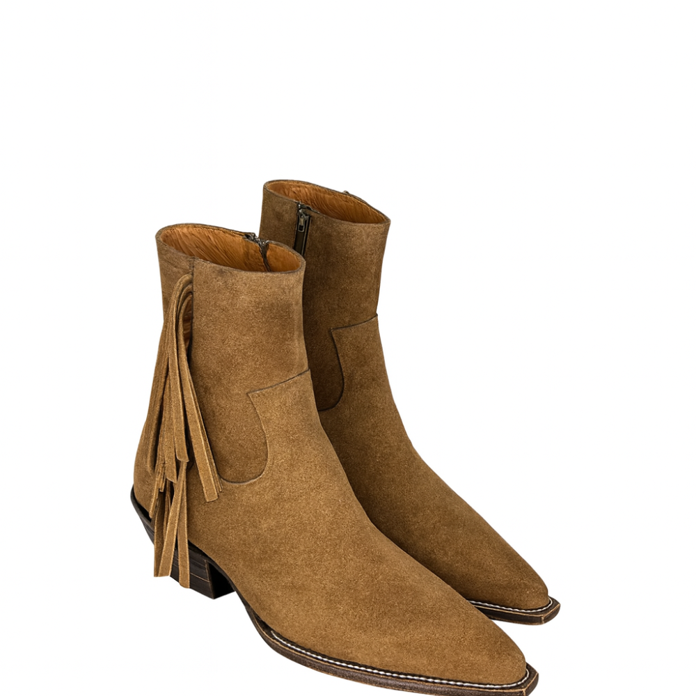 Mens Suede Fringe Side Zipper Boot
