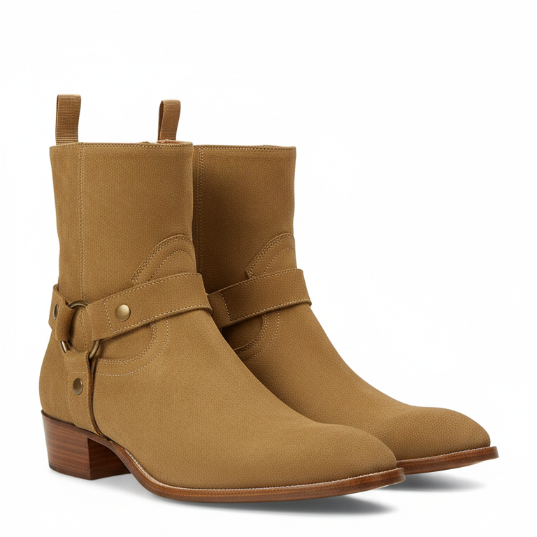 Harness Zip Boot - Camel Suede Leather