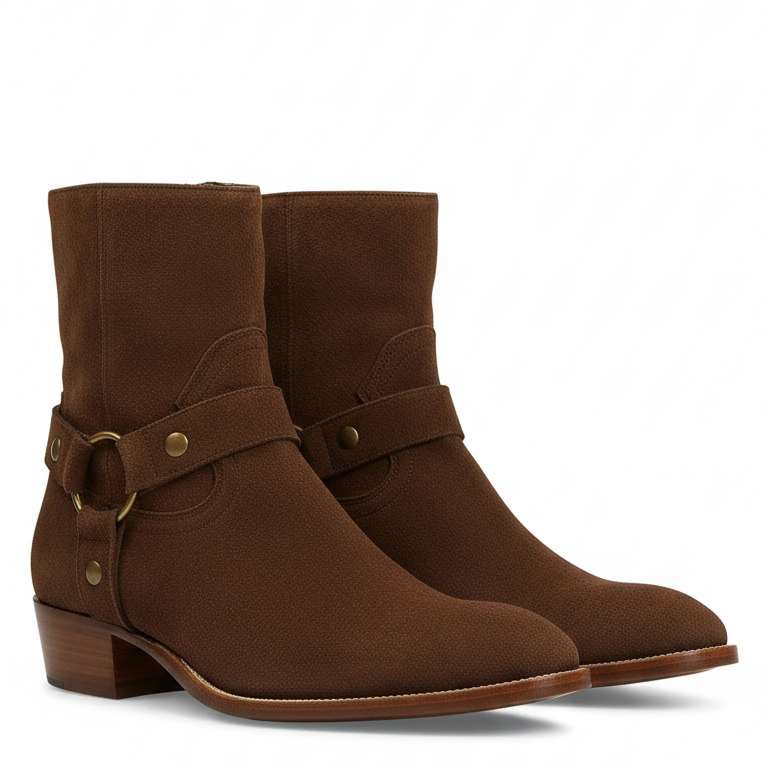 Harness Zip Boot - Ochre Suede Leather