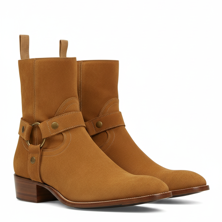 Harness Zip Boot - Ochre Suede Leather