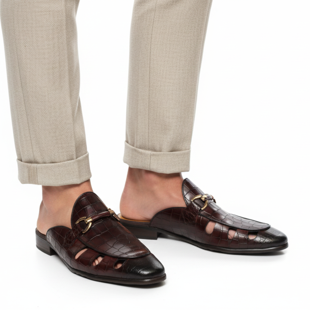 Italian Croc Vent Bit Mule Loafers