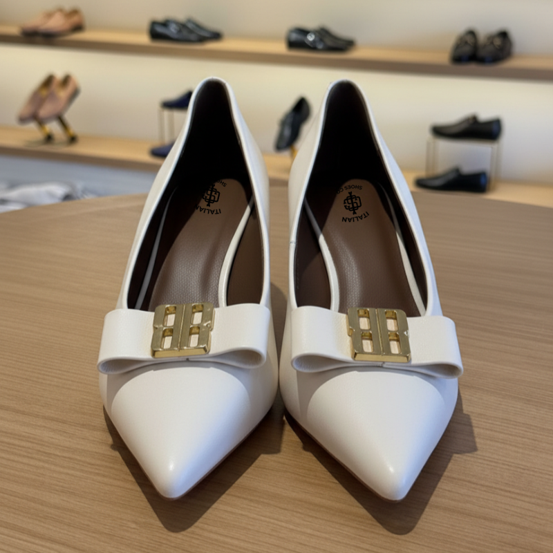 Italian Pointed Closed toe Bow Kitten Heeled