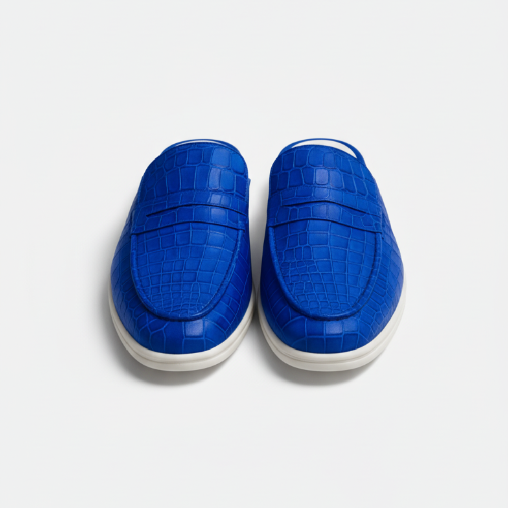 Italian Royal Azure Croc Leather Mule