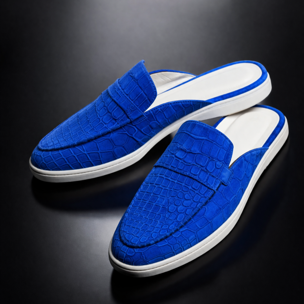 Italian Royal Azure Croc Leather Mule