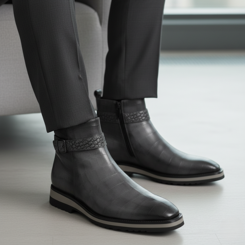 Italian Aristo Croc Texture Ankle Boots