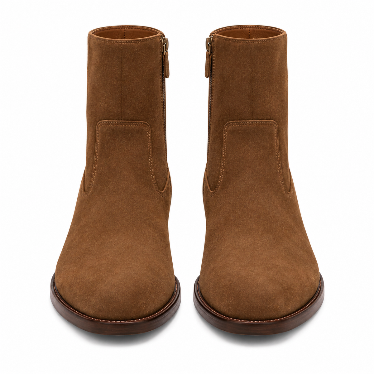 Italian Craft Side Zipper Suede Leather Stacked Heel Boot