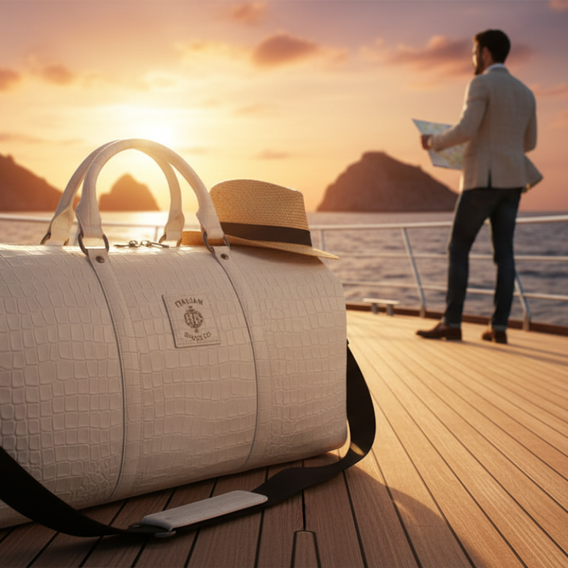 Italian Croc Textured Luxury Weekender Duffle Bag