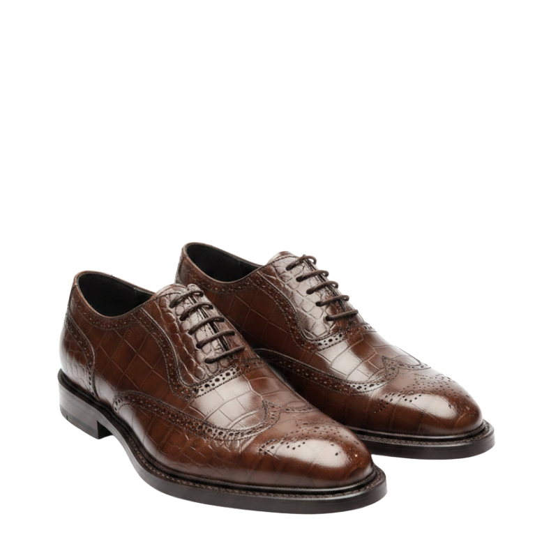 Italian Croco Heritage Wingtip Oxfords Shoes
