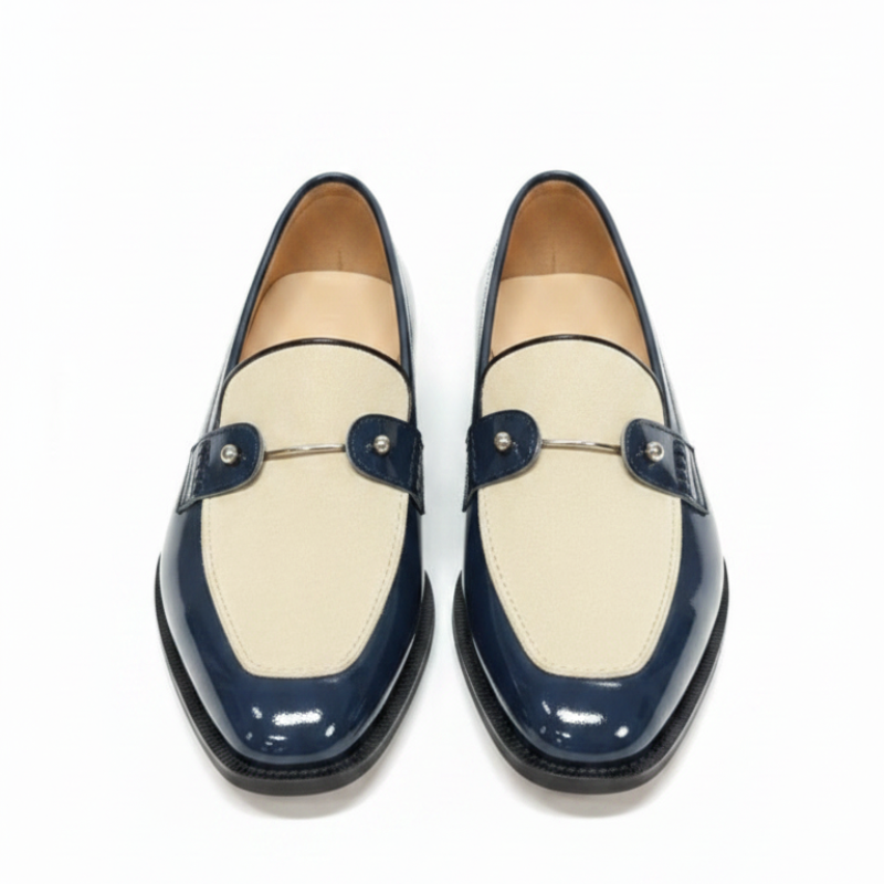 Italian Dual Tone Houndstooth Metallic Bar Loafers