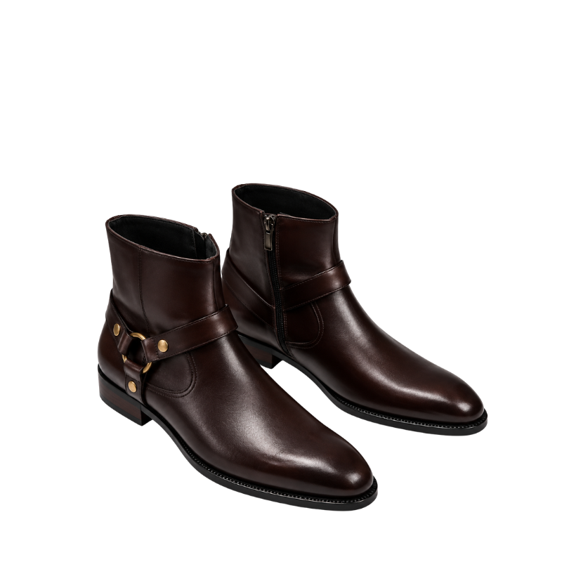 Italian Leather Ankle Boots With Harness Heritage Detailing