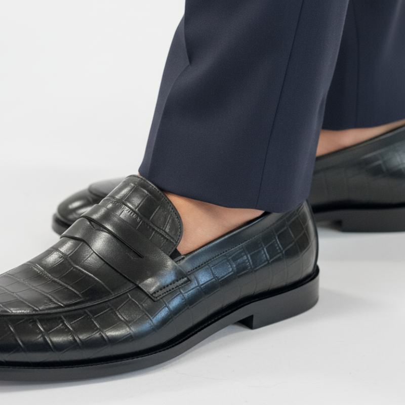 Italian Leather Loafer with Textured Pattern