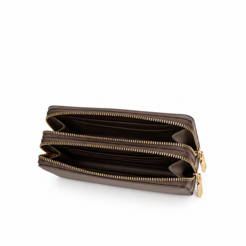 Dual Zipper Luxury Leather Wallet