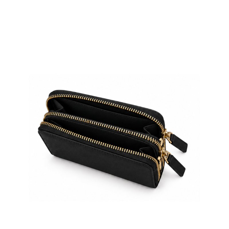 Dual Zipper Luxury Leather Wallet