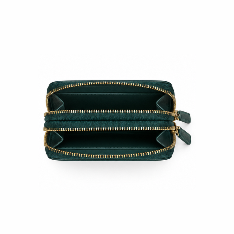 Dual Zipper Luxury Leather Wallet