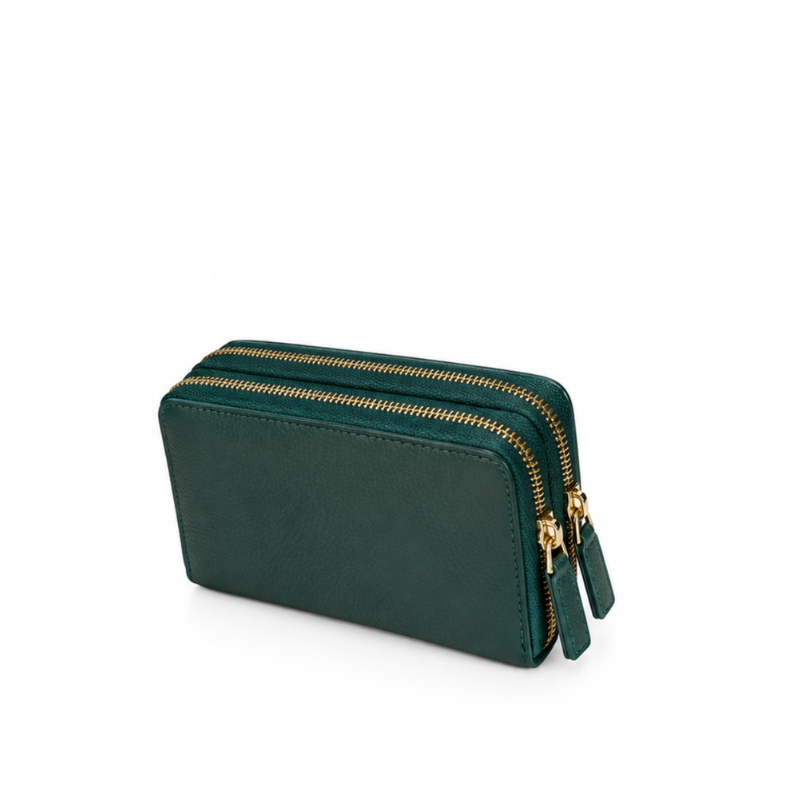 Dual Zipper Luxury Leather Wallet