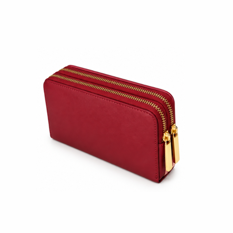 Dual Zipper Luxury Leather Wallet