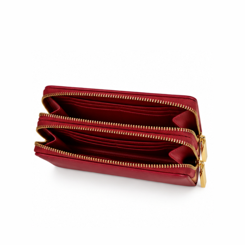 Dual Zipper Luxury Leather Wallet