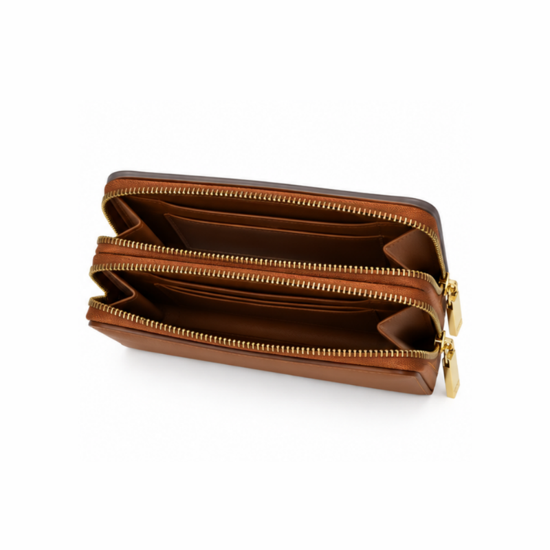 Dual Zipper Luxury Leather Wallet