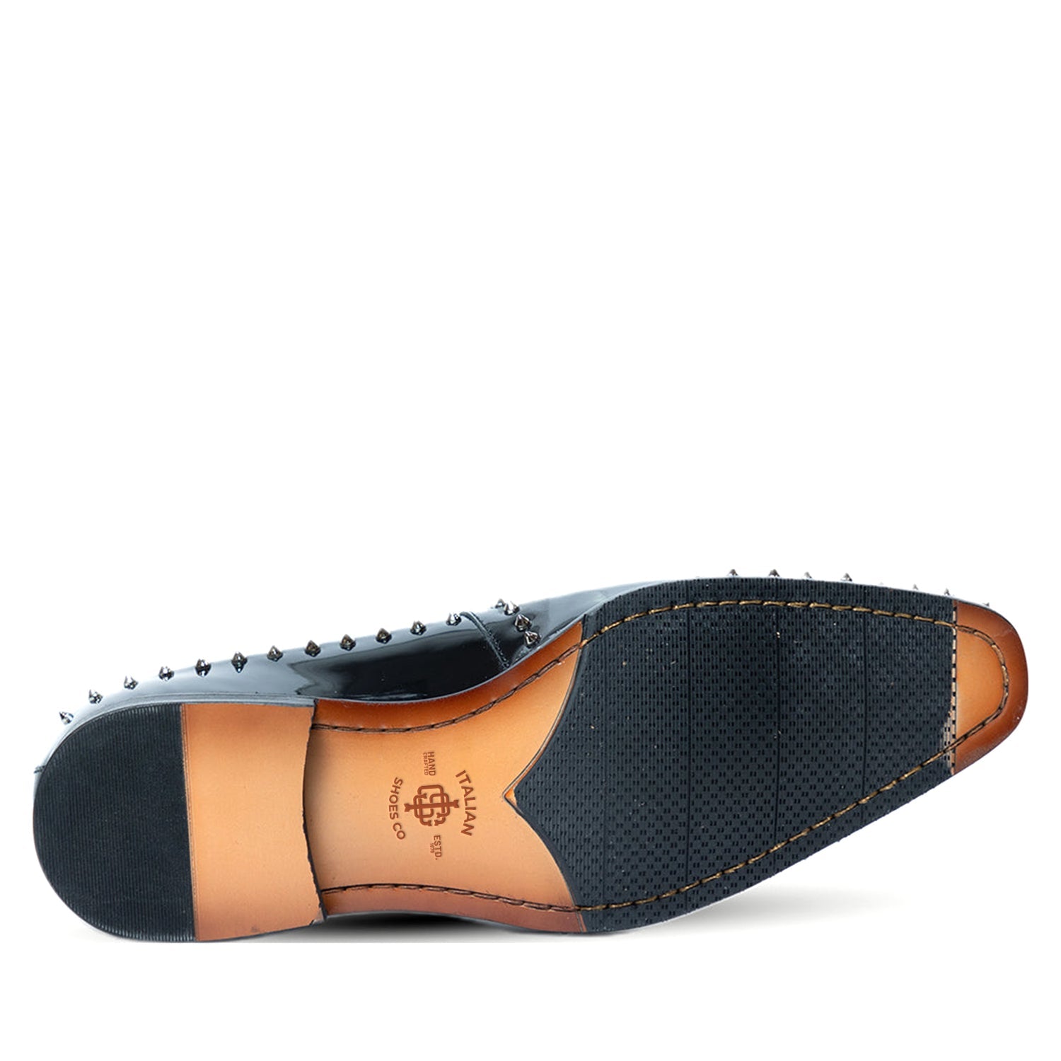 Studded Patent Leather Slip On Loafers