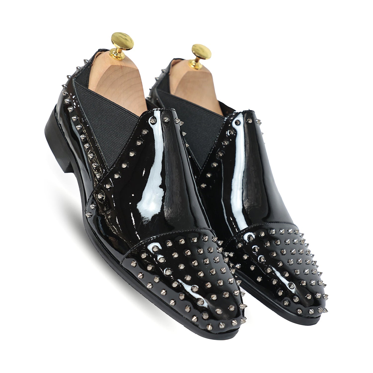 Studded Patent Leather Slip On Loafers