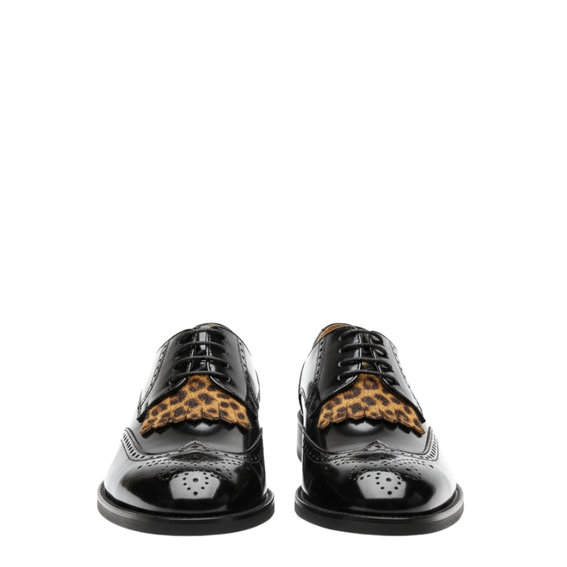 Leopard Accent Patent Oxford Shoes
