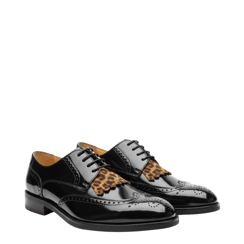 Leopard Accent Patent Oxford Shoes