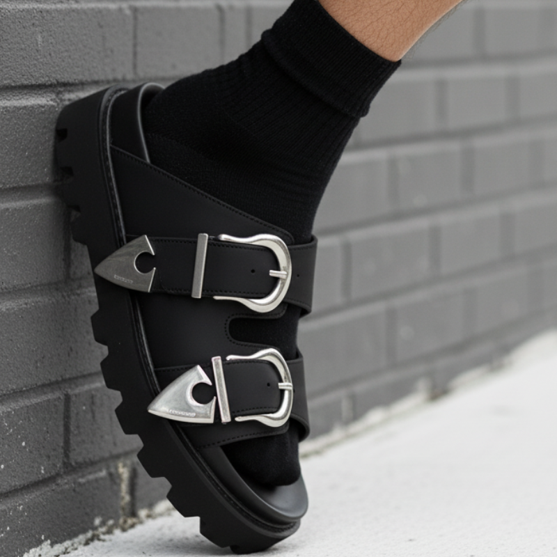 Luxe Streetwear Buckle Sandals in Rugged Sole
